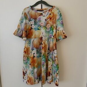 Whimsical Horse and Floral Print Kids Dress